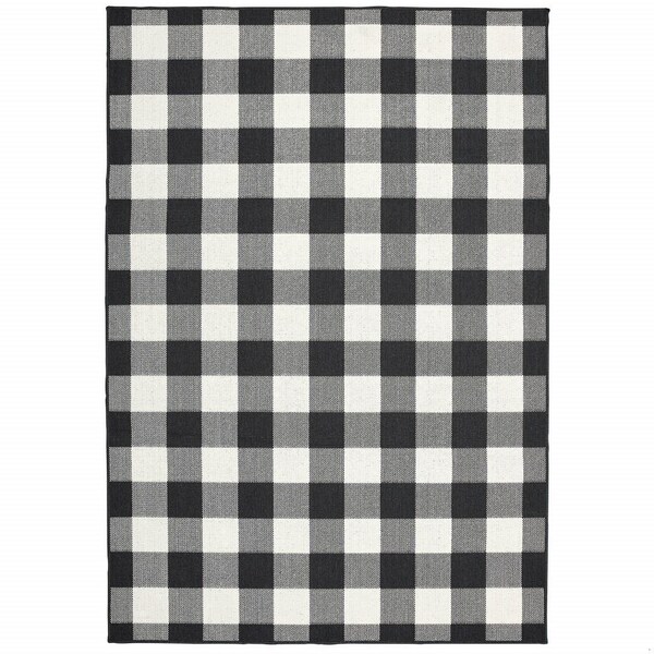 Homeroots 8 x 11 ft. Black & Ivory Gingham Indoor & Outdoor Area Rug 389521 - main